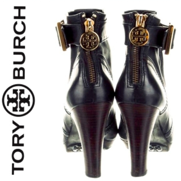 Tory Burch Brown leather booties gold buckle size 10M - Picture 1 of 16
